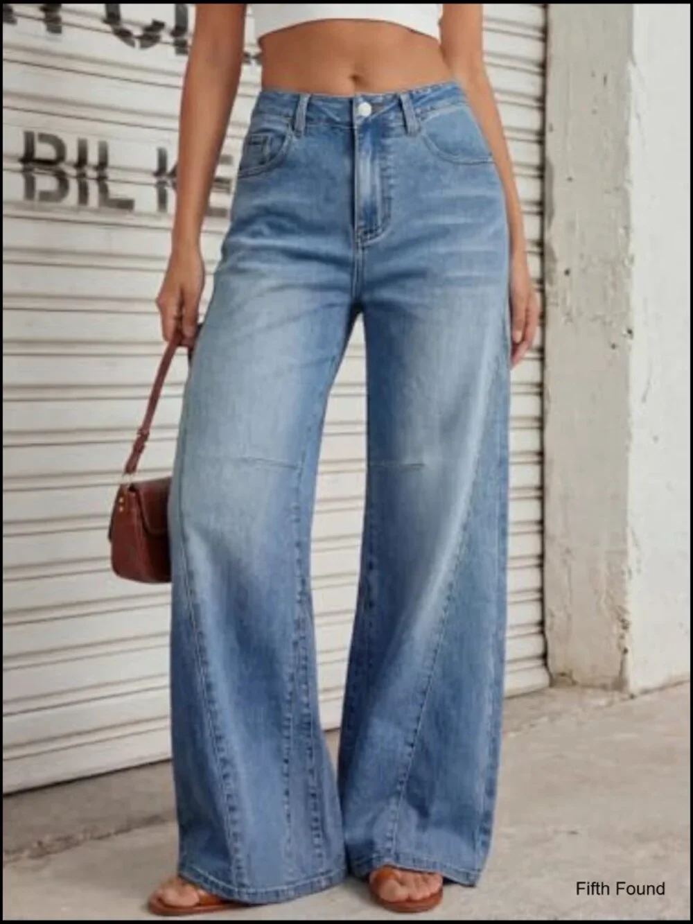 Women's High Waisted Wide Leg Barrel Jeans Stretch Denim Pants - Picture 2 of 7